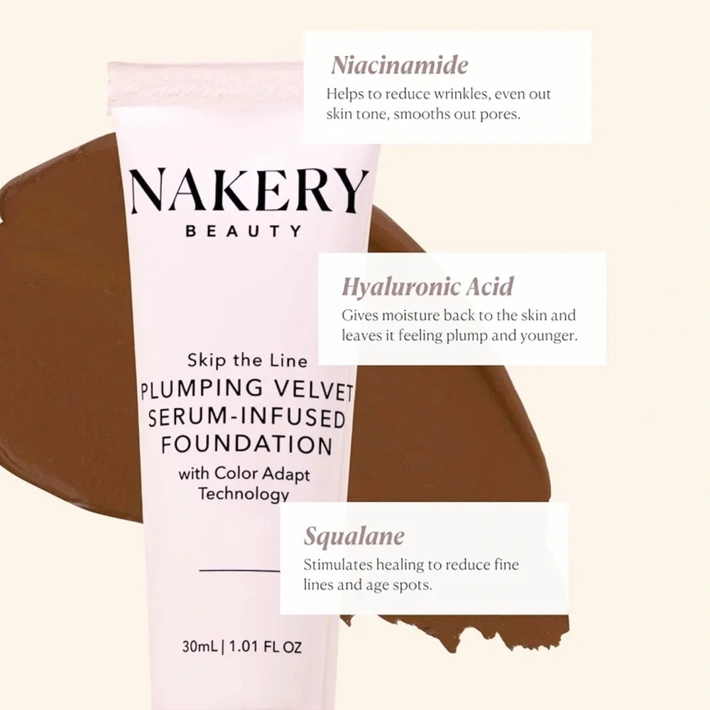 Nakery Plumping Velvet Serum-Infused Foundation Deep Also use as Bronzer
